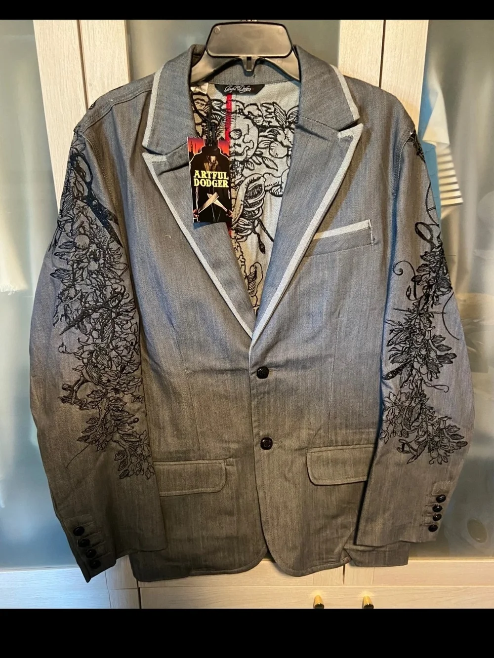 Gray Embroidered Statement Blazer